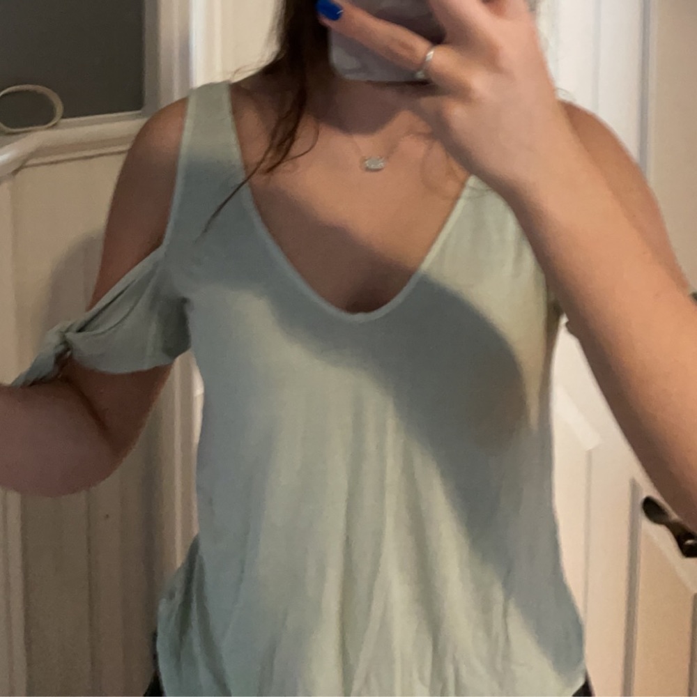 mint green tank top with cold shoulder